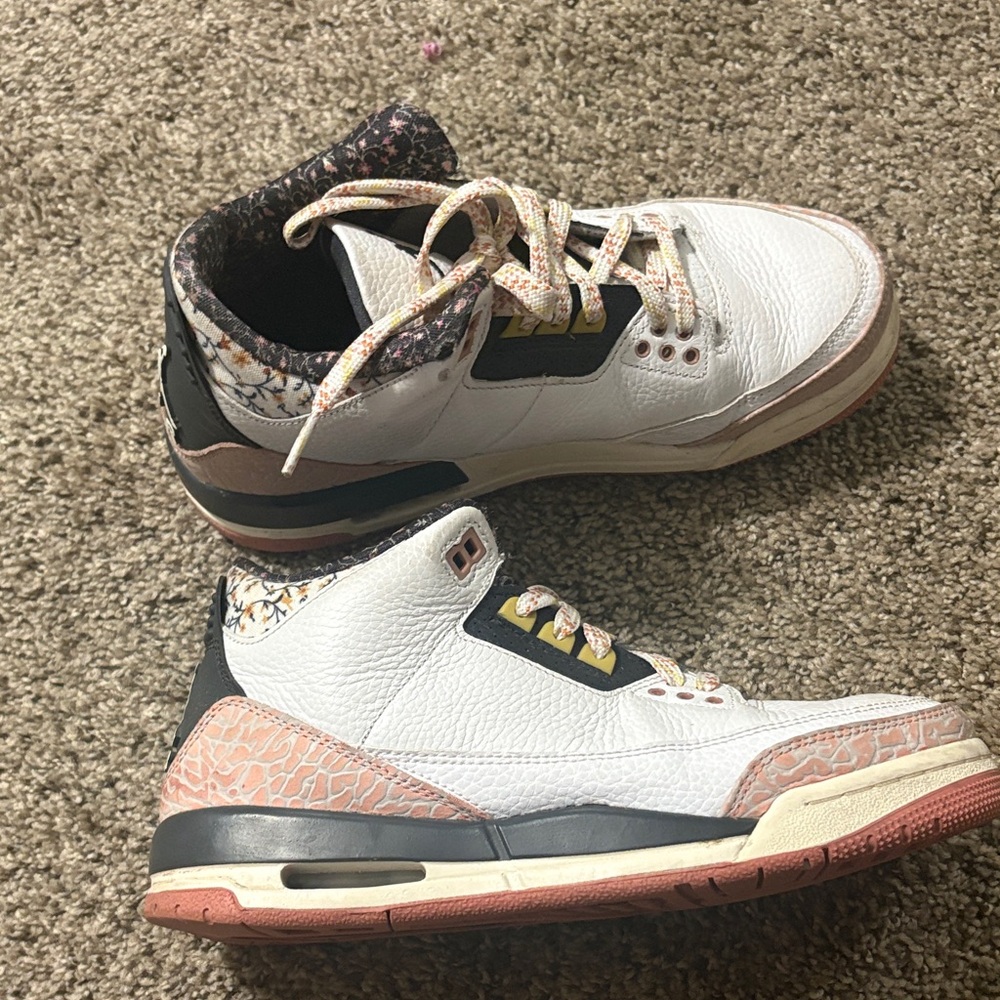 Jordan Kids White and Black Sneakers with Pink Accents